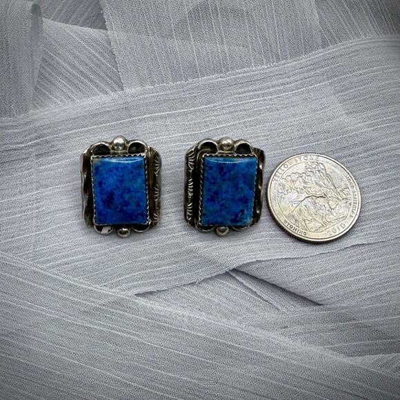 Handmade Earrings by Native American Navajo Artist Augustine  Navajo Augustine Largo Sterling Denim Lapis Earrings Signed Auggie L 925